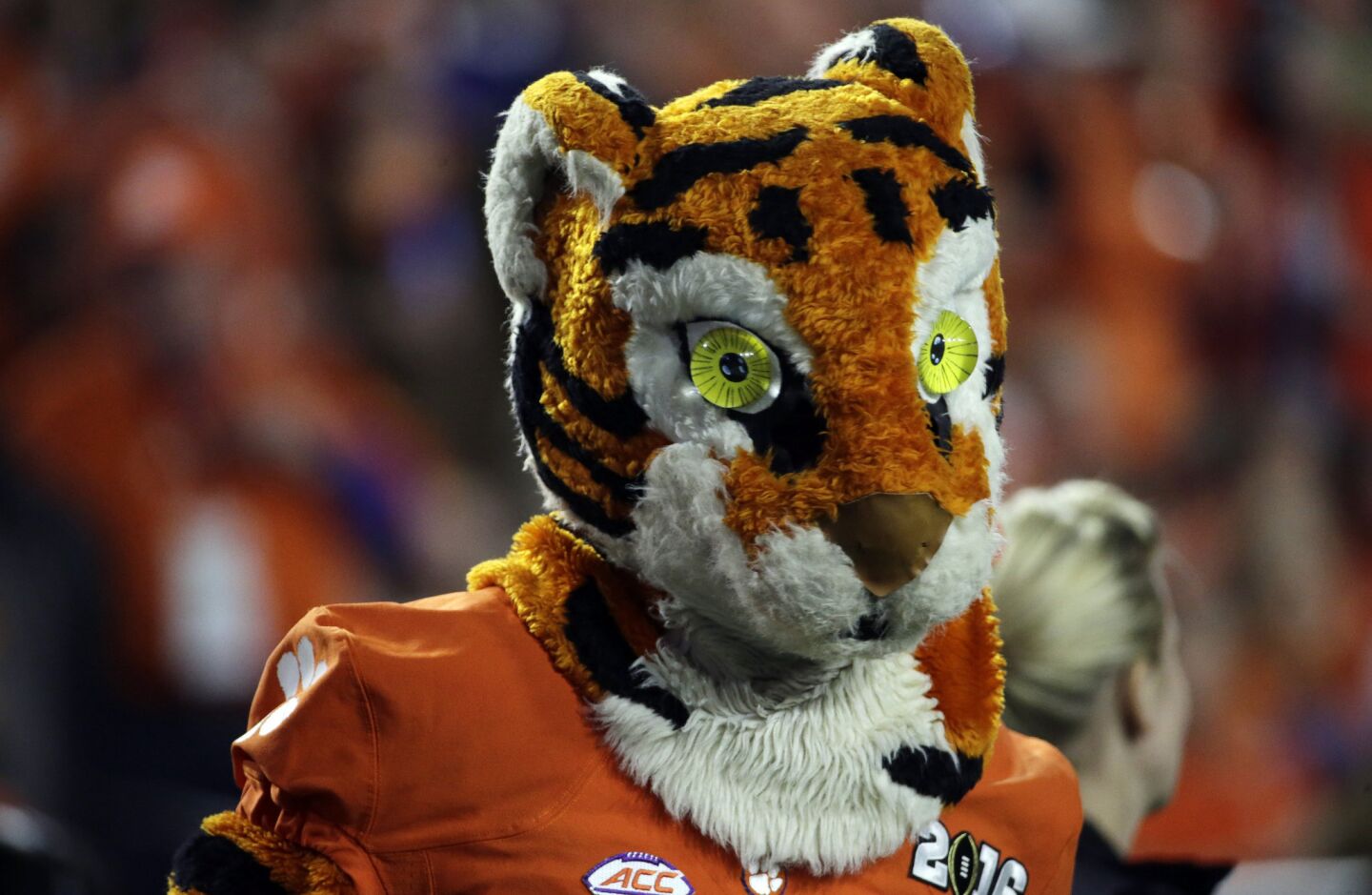 The Clemson mascot cheers during the first half.