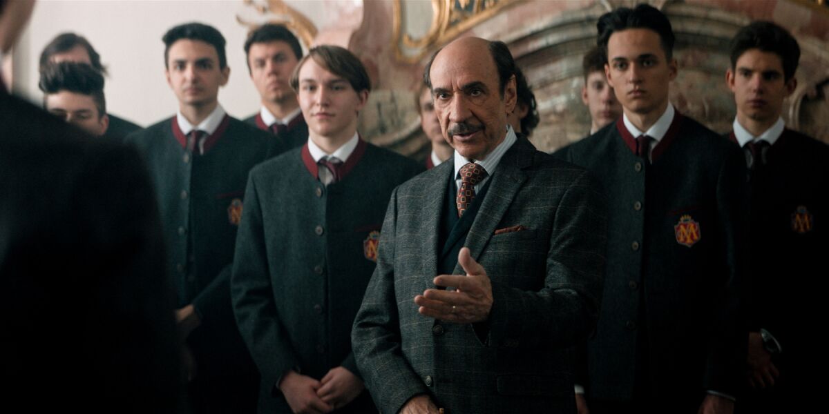 F. Murray Abraham, center, with students in the movie "The Magic Flute
