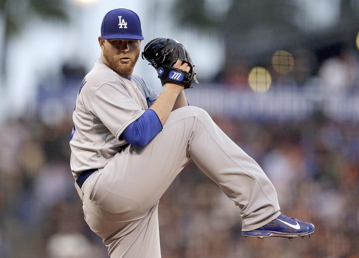 Dodgers pitcher Brett Anderson begins his delivery during a game against the San Francisco Giants on May 20.