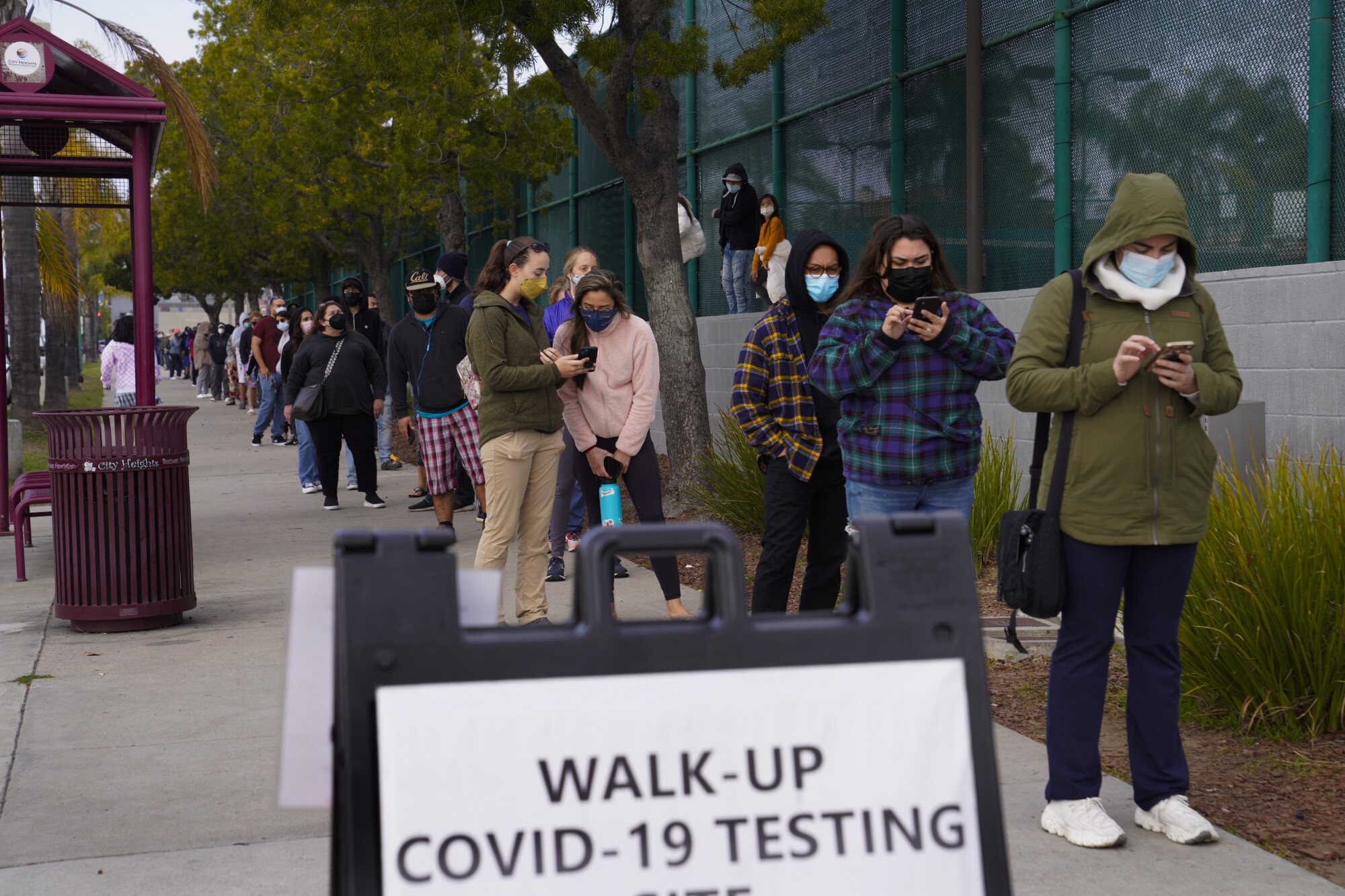 The line for the COVID test site at the City Heights Recreation Cente;