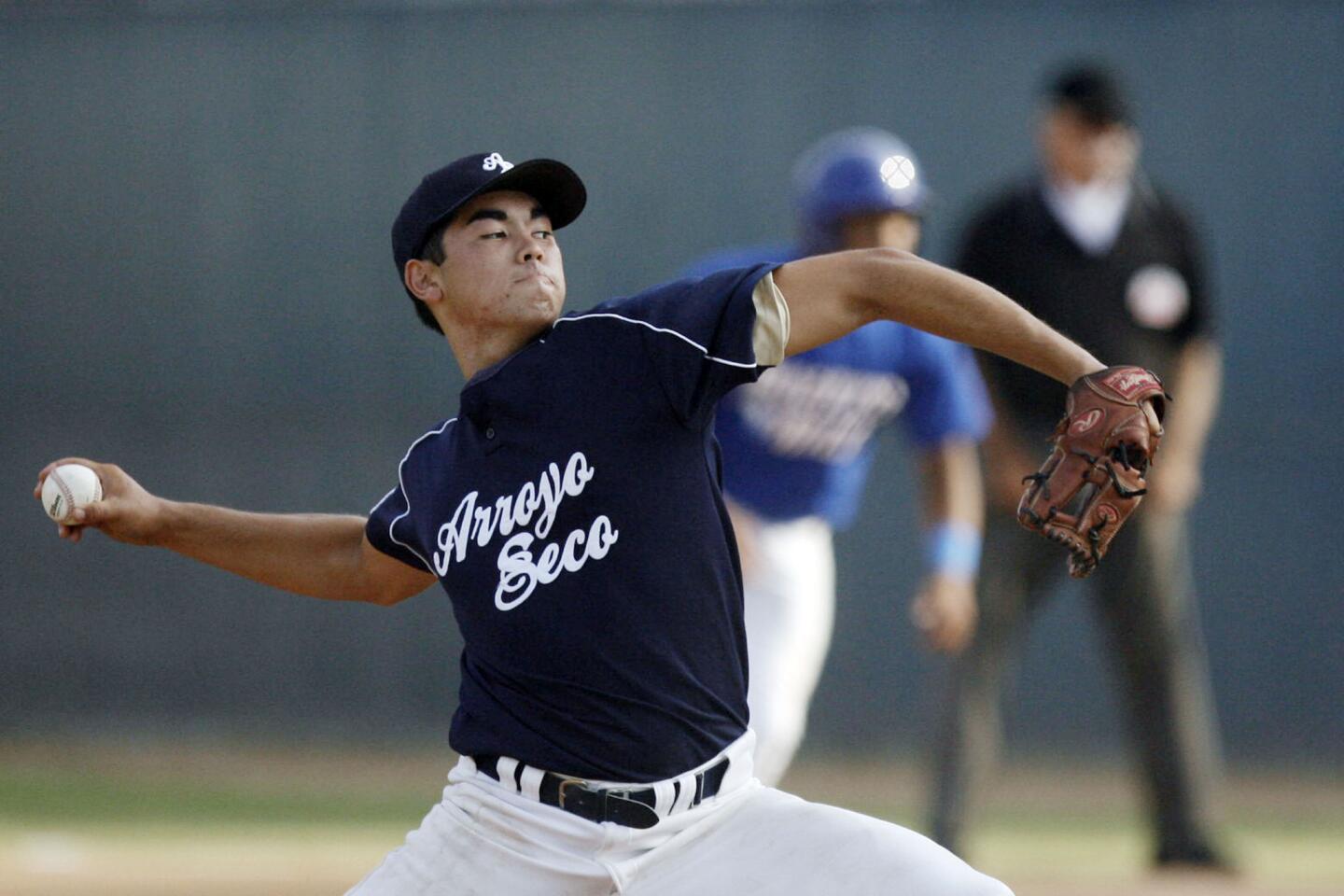 Arroyo Seco's Tei Vanderford pitches the ball during a game against Puerto Rico, which took place at Major League Baseball Urban Youth Academy in Compton on Thursday, August 3, 2012.