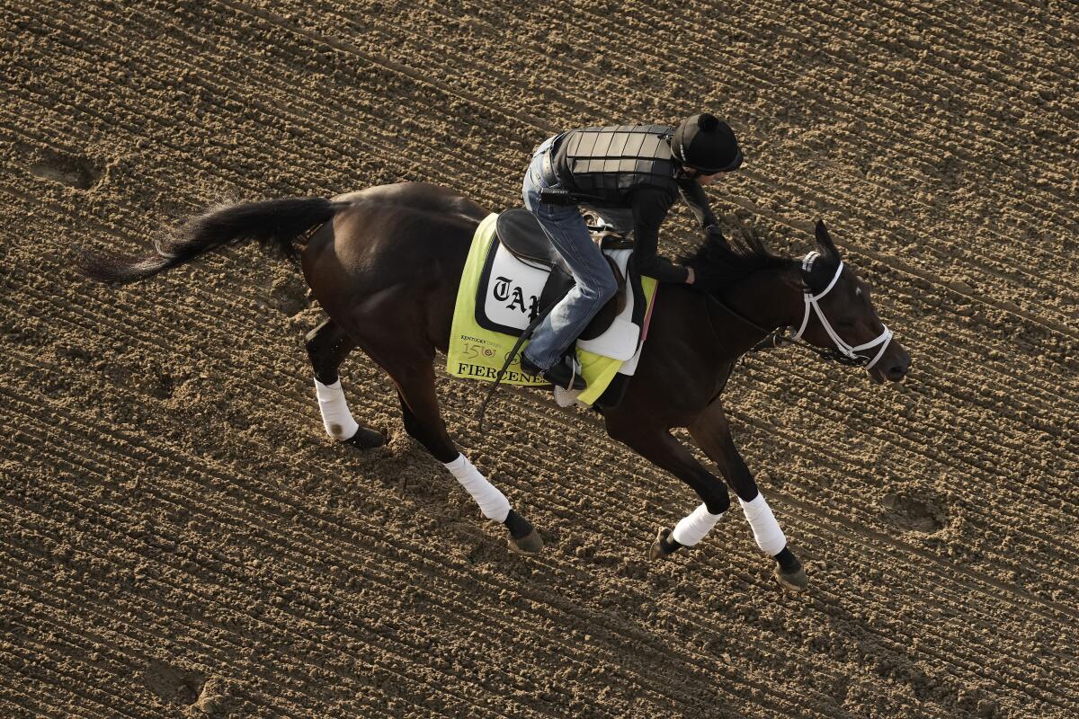 Kentucky Derby entrant Fierceness works out at Churchill Downs on Thursday.
