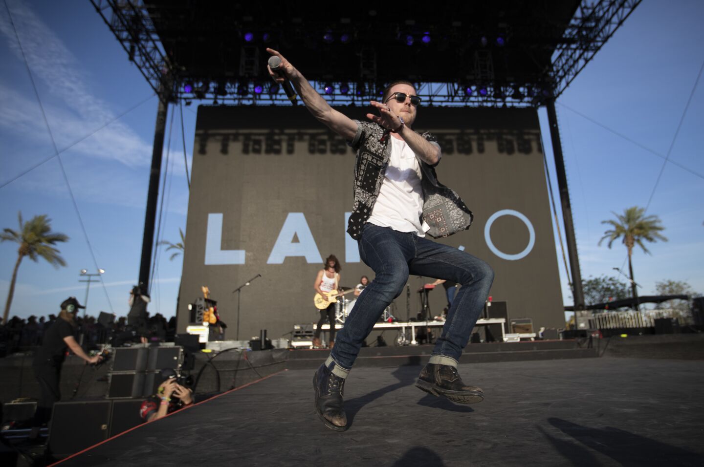 Brandon Lancaster of LANCO performs on the Mane Stage on the second of the three-day 2019 Stagecoach Country Music Festival.
