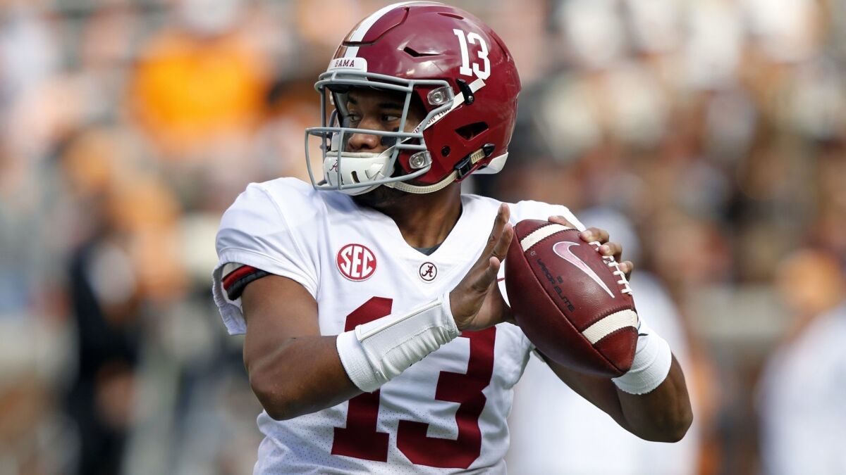 Alabama’s Tua Tagovailoa has 25 scoring passes and no interceptions this season while leading an offense that averages 38 points a game — in the first half.