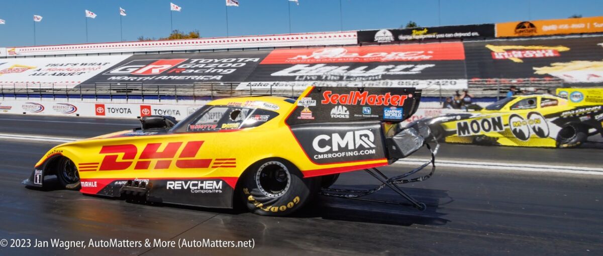 J. R. Todd racing his DHL Toyota Supra Funny Car.