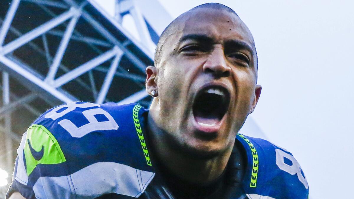 Seattle Seahawks wide receiver Doug Baldwin celebrates the team's comeback victory over the Green Bay Packers in the NFC Championship game on Jan. 18.