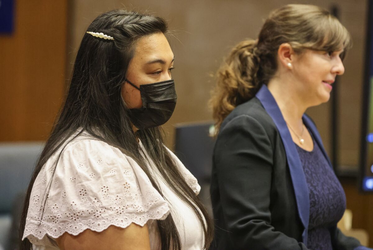 Danalee Pascua (left) and attorney Alicia Freeze at 2021 arraignment