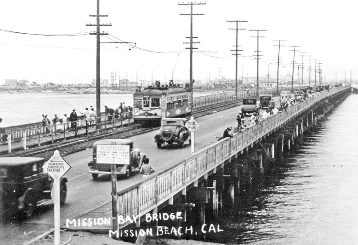 The Mission Bay Bridge connected Ocean Beach with South Mission Beach.