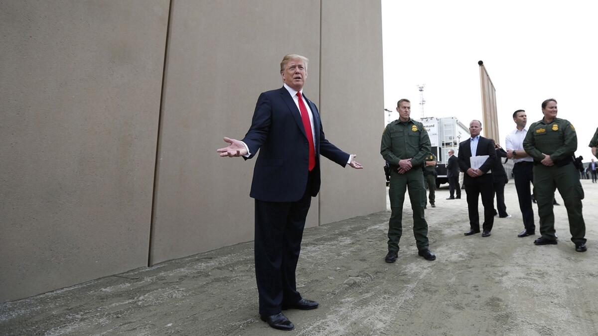President Trump tours border wall prototypes in San Diego in 2018.