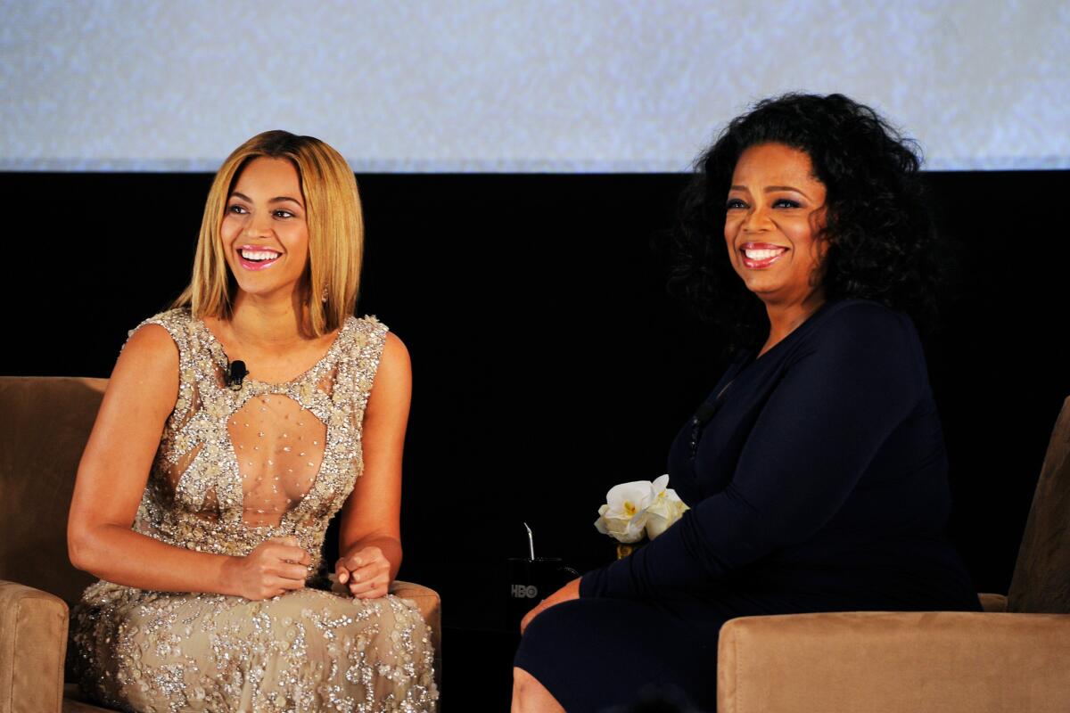 Beyonce and Oprah Winfrey address audience at the New York premiere of new HBO documentary "Beyonce: Life is But a Dream."