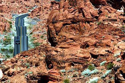 Valley of Fire State Park, 55 miles northeast of the Strip, is named for its twisted embankments of red sandstone.