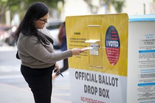 FILE - A ballot is dropped off on Election Day at the Registrar of Voters office, Tuesday, March 5, 2024, in Norwalk, Calif. Slavery, same-sex marriage and shoplifting are among the 10 statewide ballot measures California voters will consider in November. (AP Photo/Marcio Jose Sanchez,File)