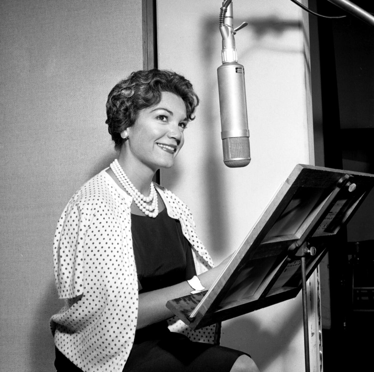 Connie Francis in a recording studio in the 1950s.