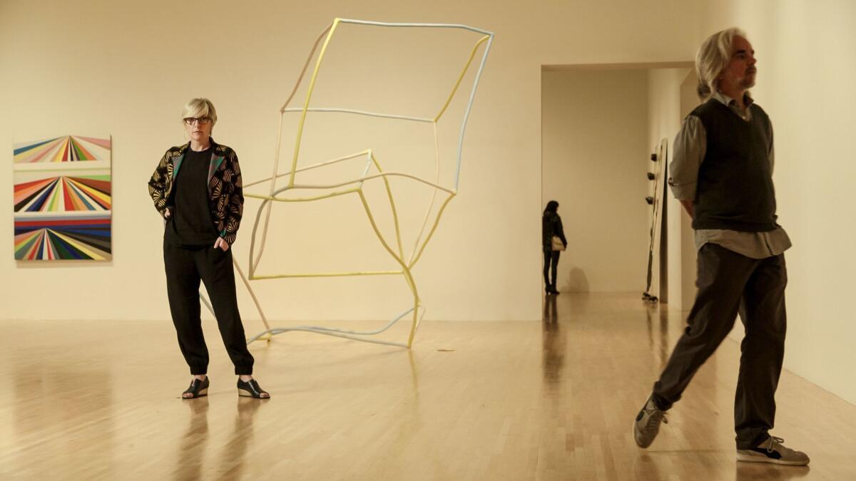 MOCA chief curator Helen Molesworth stands next to a sculpture by Liz Larner in 2016.
