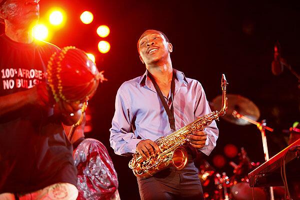 Seun Kuti and Egypt 80 perform at downtown L.A.'s California Plaza on Friday evening as part of the ongoing Grand Performances concert series. "From Africa With Fury: Rise" is Seun's new album release.
