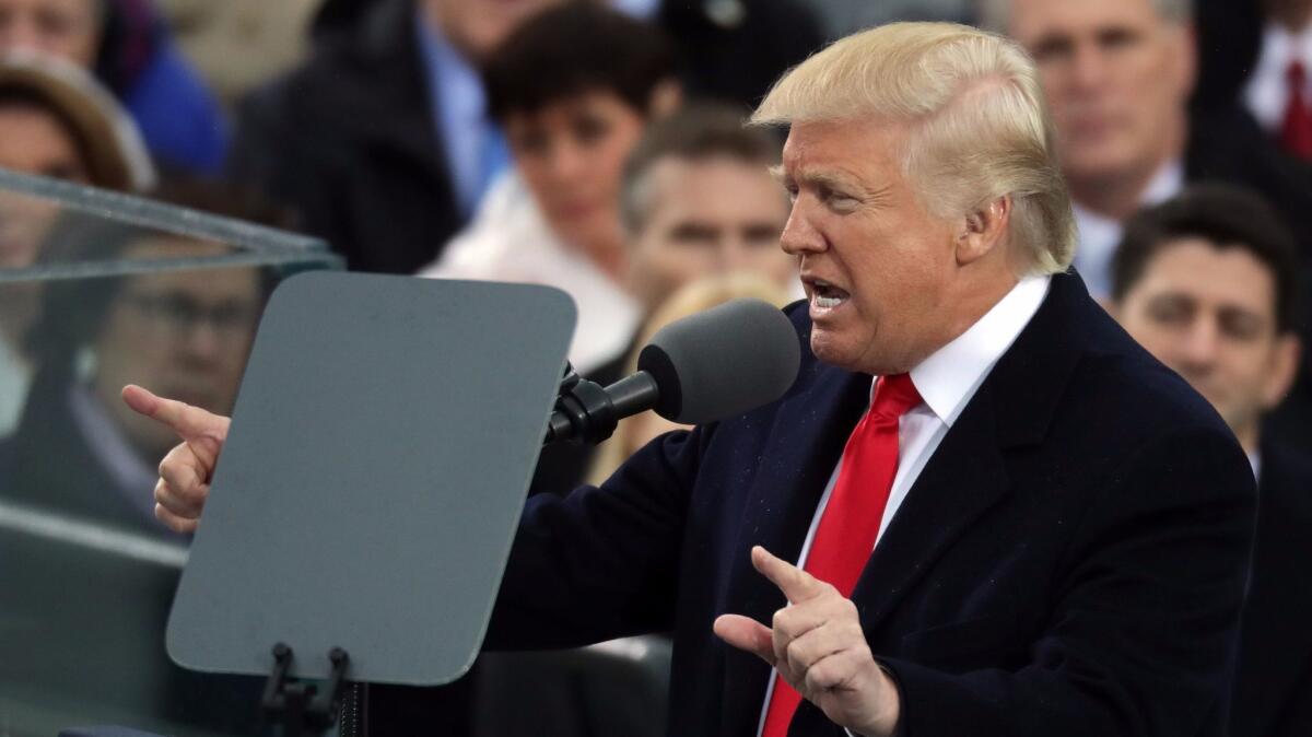 President Trump delivers his inaugural address on Friday in Washington.