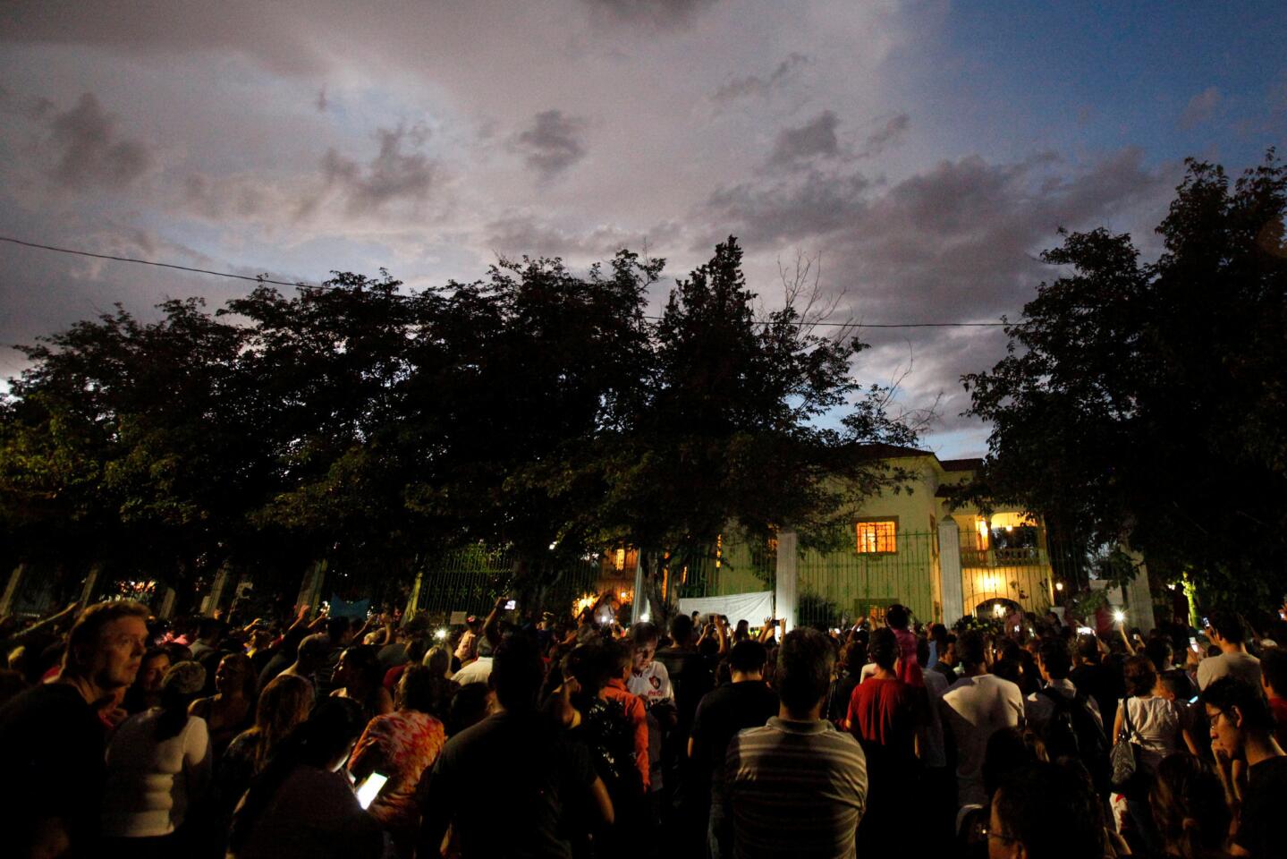 Fans gather outside the house of iconic Mexican singer and songwriter Juan Gabriel after his death, in Ciudad Juarez