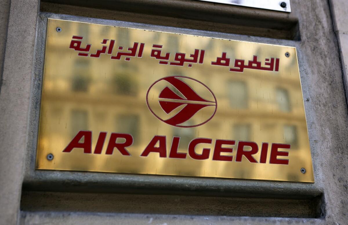An Air Algerie sign at the airline's Paris office on July 24.