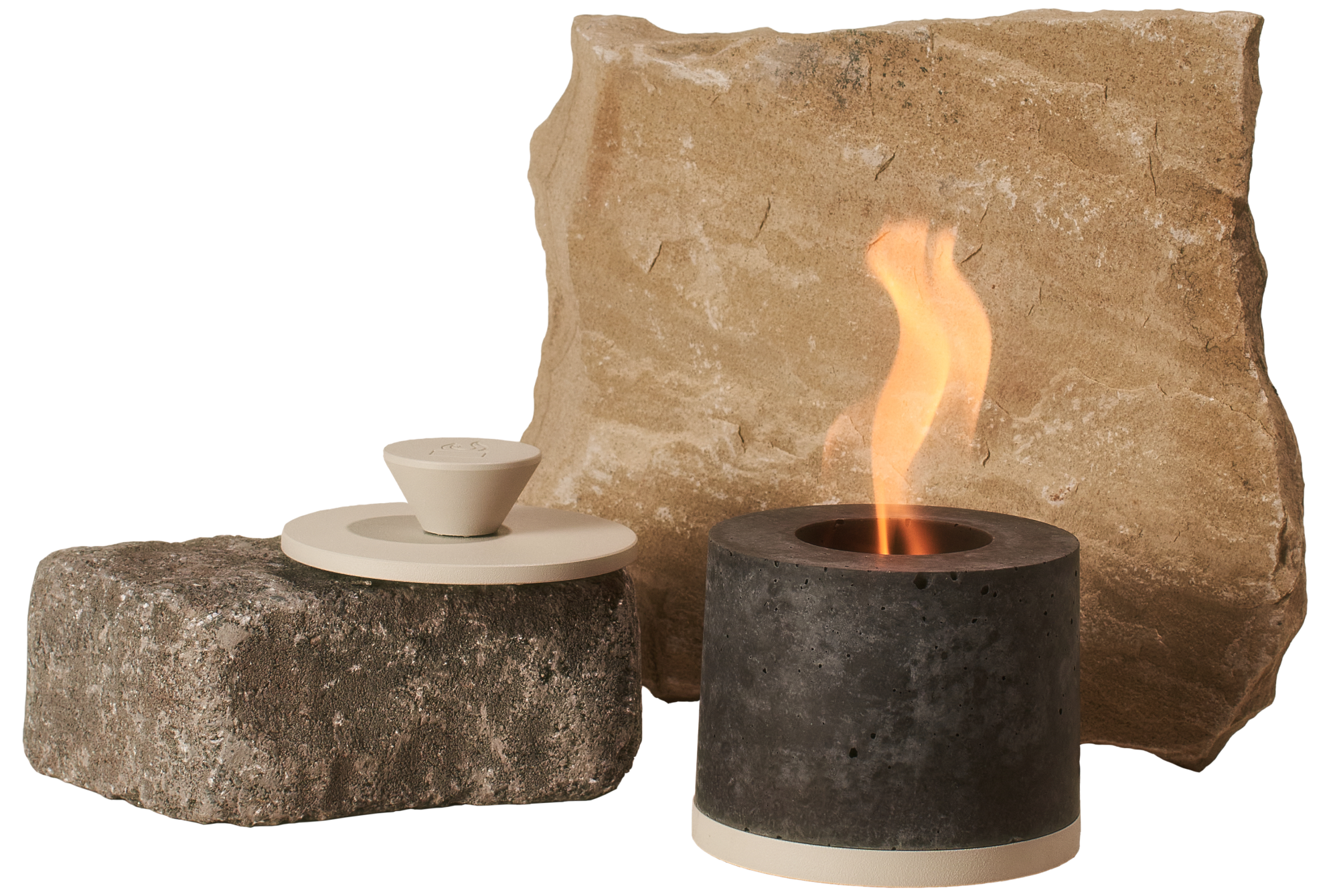 A flame rises out of the Flikr Fire mini fireplace