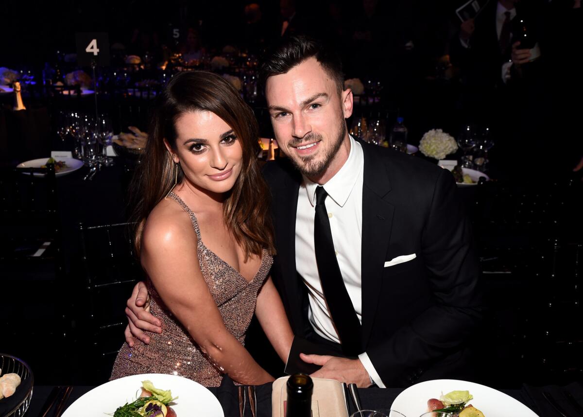 Actress Lea Michele and Matthew Paetz, shown in October 2014 at the Foundation for Aids Research gala in Hollywood, have split.