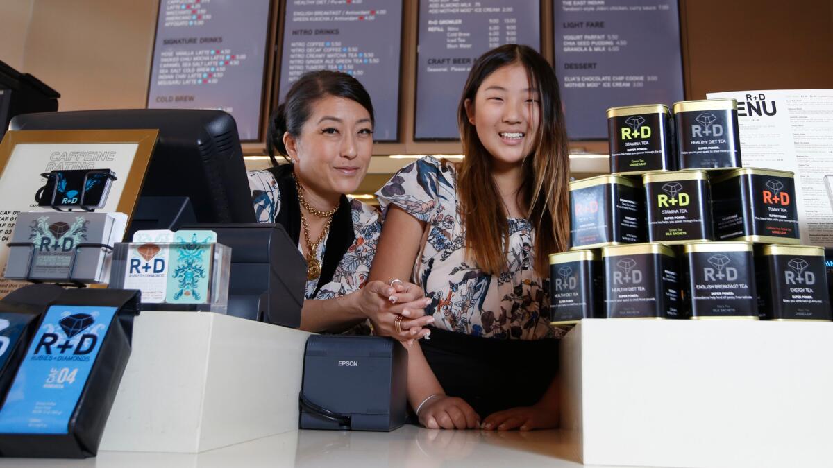 Owner Jean Shim, left, and her daughter Elia Min, at Rubies + Diamonds cafe in Hollywood. Elia makes the chocolate chip cookies they sell there.