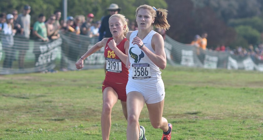 LCC junior Sydney Weaber powers through the final yards to win the CIF girls Division II title Saturday.