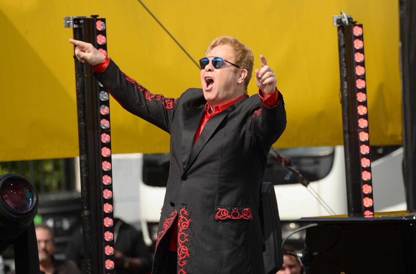Elton John performs on the Sunset Strip, co-presented by AOL BUILD and BBVA Compass, on Feb. 27 in West Hollywood.