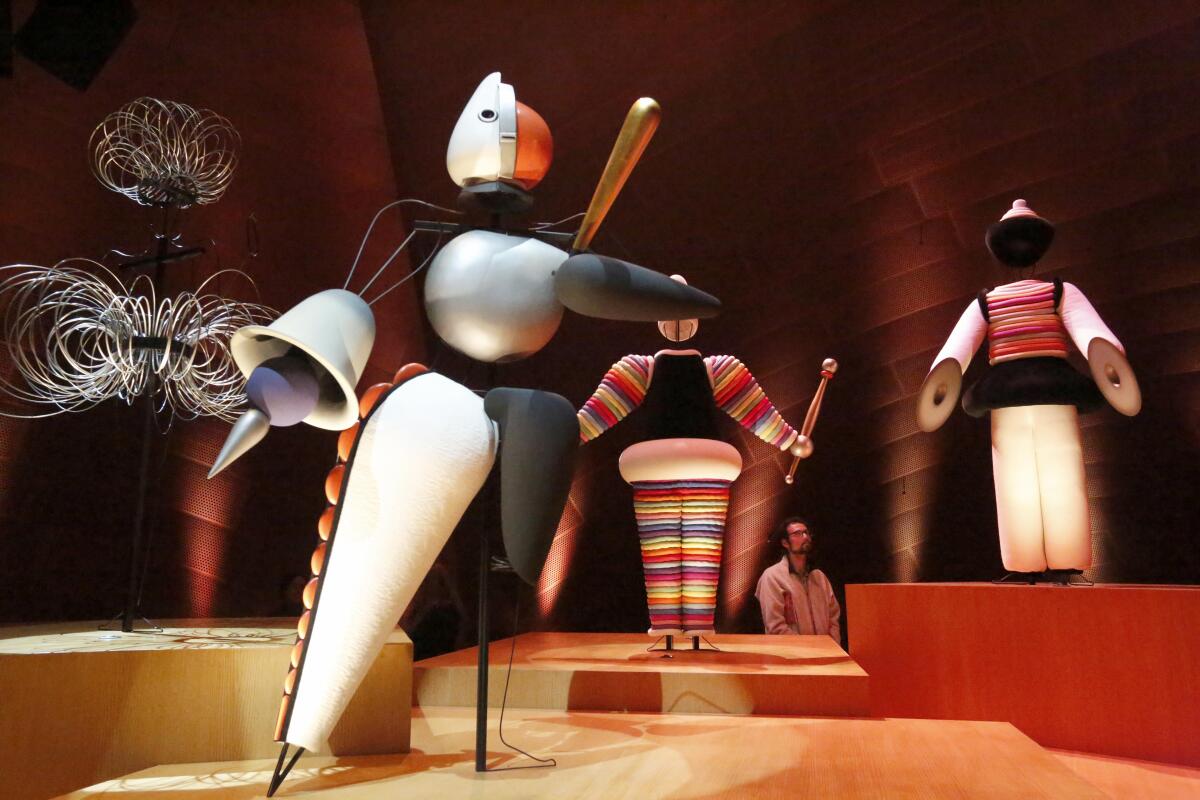 Triadic Ballet costumes by Oskar Schlemmer are on view in Walt Disney Concert Hall’s BP Hall, part of the “Weimar Variations” art series created for the music festival.