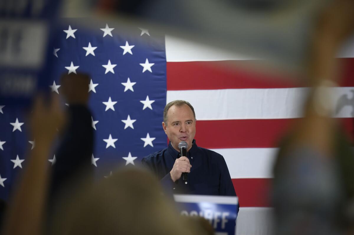 Congressman Adam Schiff addresses the crowd at a campaign event in Orange on Saturday.