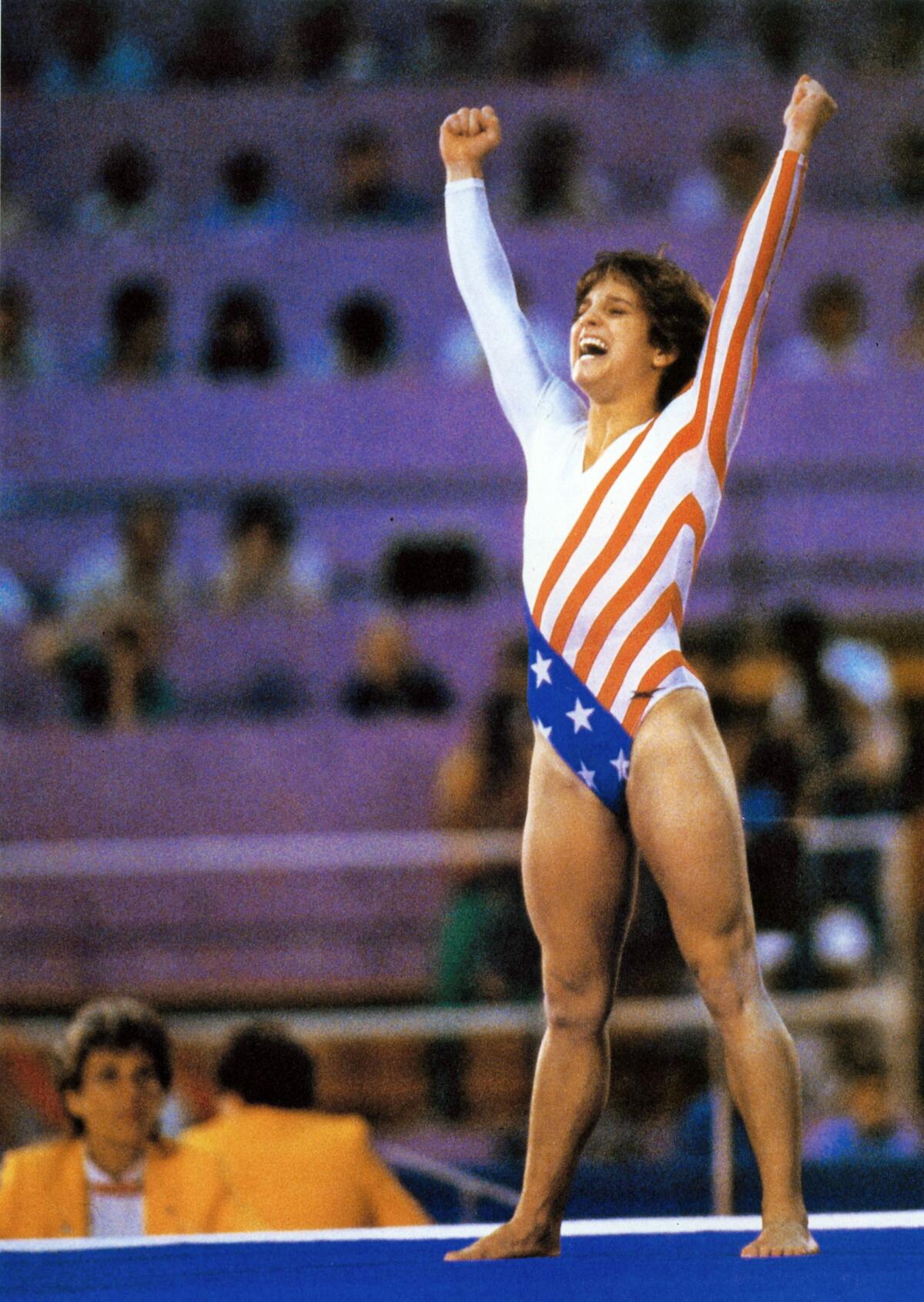 U.S. gymnast Mary Lou Retton celebrates after her gold-medal winning performance in 1984.