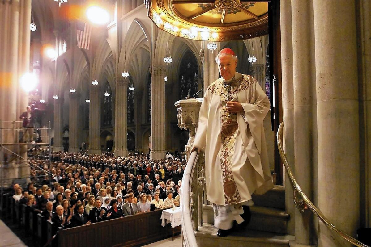 Archbishop Edward Michael Egan after giving his sermon at St. Patrick's Cathedral during his Mass of Installation in 2000 in New York City.
