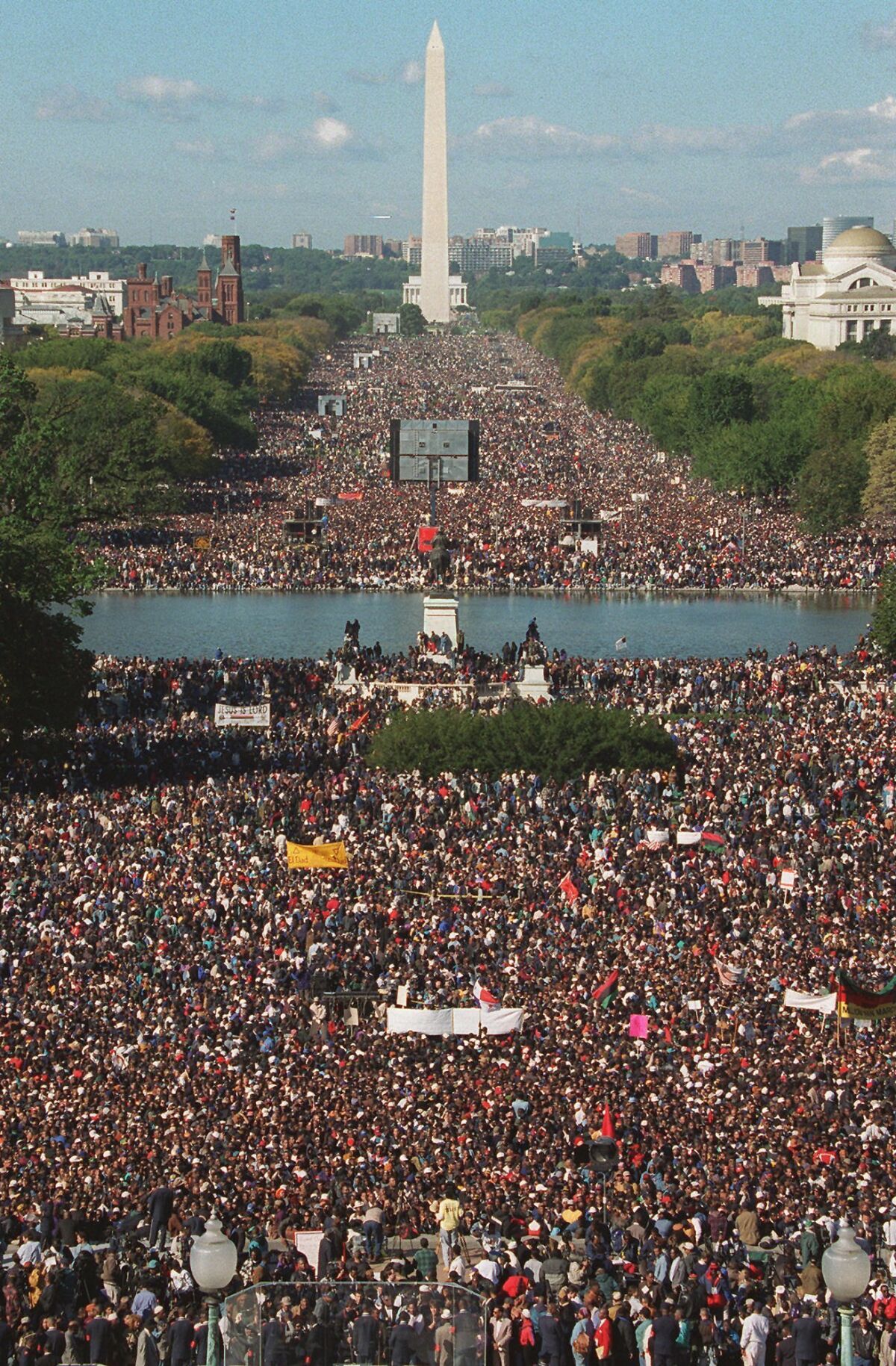 Participants in the Million Man March gather on Capitol Hill and the Mall in Washington on Oct. 16, 1995.
