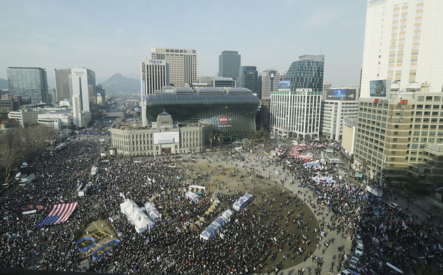 Supporters of former South Korean President Park Geun-hye rally Saturday in Seoul.