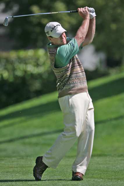 Tom Watson tees off during the first round of the Toshiba Classic golf tournament at Newport Beach Country Club on Friday.