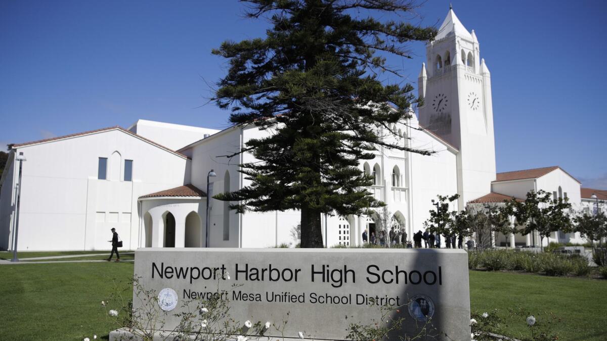 The Newport-Mesa Unified School District says it is investigating a series of “overtly racist” messages in an Instagram group chat that included students from Newport Harbor High School in Newport Beach.