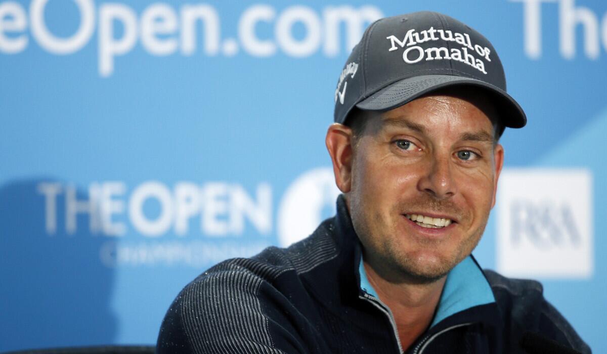 Henrik Stenson faces the media during a news conference Wednesday at the British Open.