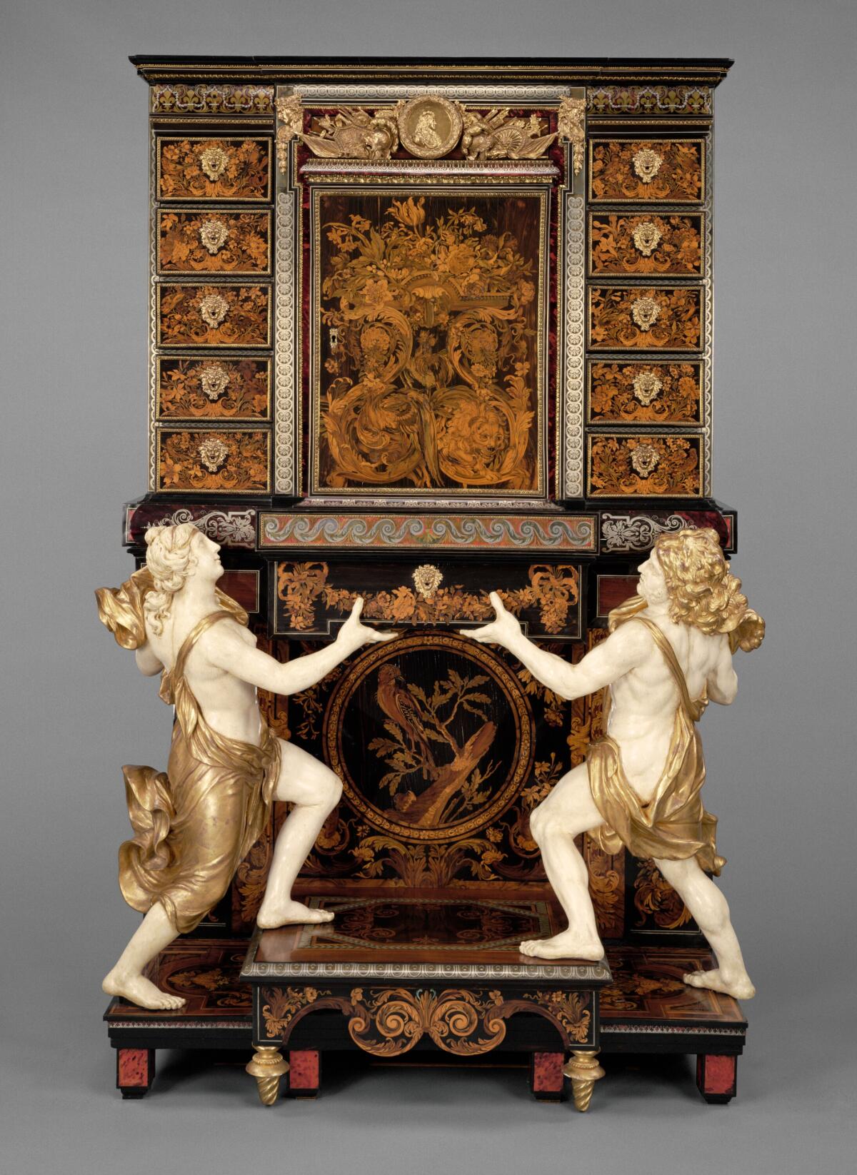 André-Charles Boulle, “Cabinet on Stand,” around 1675–1680, oak pewter, brass, tortoise shell, horn, ebony, ivory, marquetry