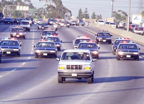 L.A. freeways became center stage in 1994 as authorities chased Simpson and his Bronco driven by friend Al Cowlings from Orange County to Brentwood, where he was arrested. A transfixed nation watched on live television. Simpson was charged with murdering his ex-wife Nicole Brown Simpson and her friend Ronald Goldman.