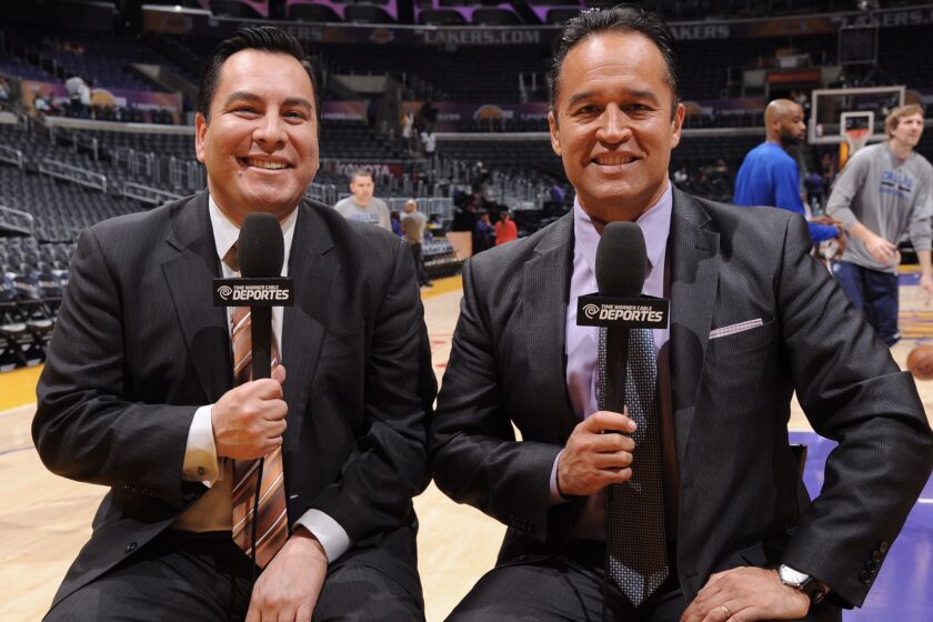 Time Warner Cable Desportes announcers Adrian Garcia Marquez and Francisco Pinto.