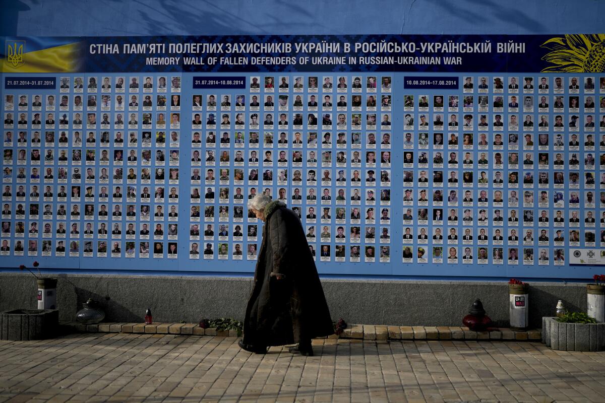 Memorial wall for fallen Ukrainian soldiers