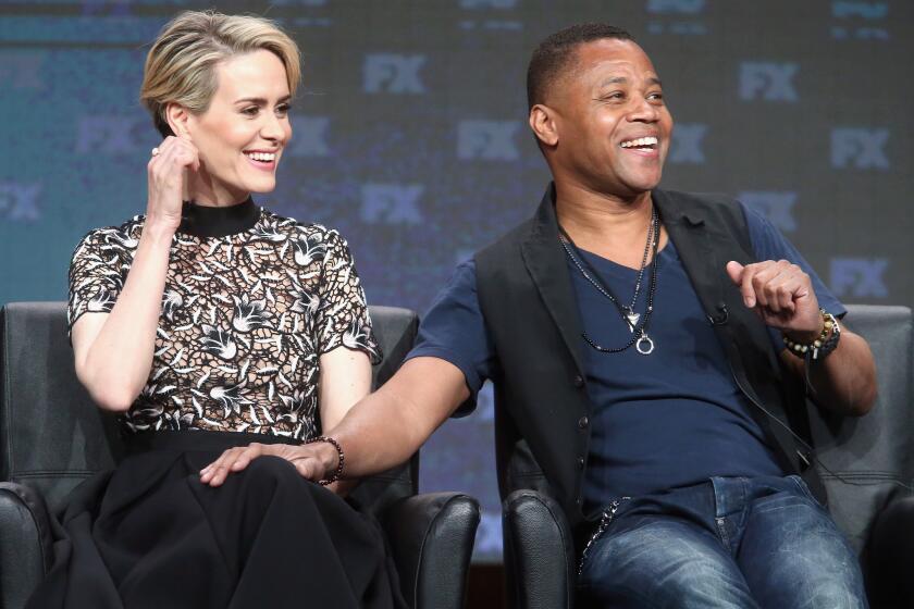 Sarah Paulson and Cuba Gooding Jr. speak at "The People v. O.J. Simpson: American Crime Story" panel discussion during the FX portion of the Television Critics Assn. summer tour.