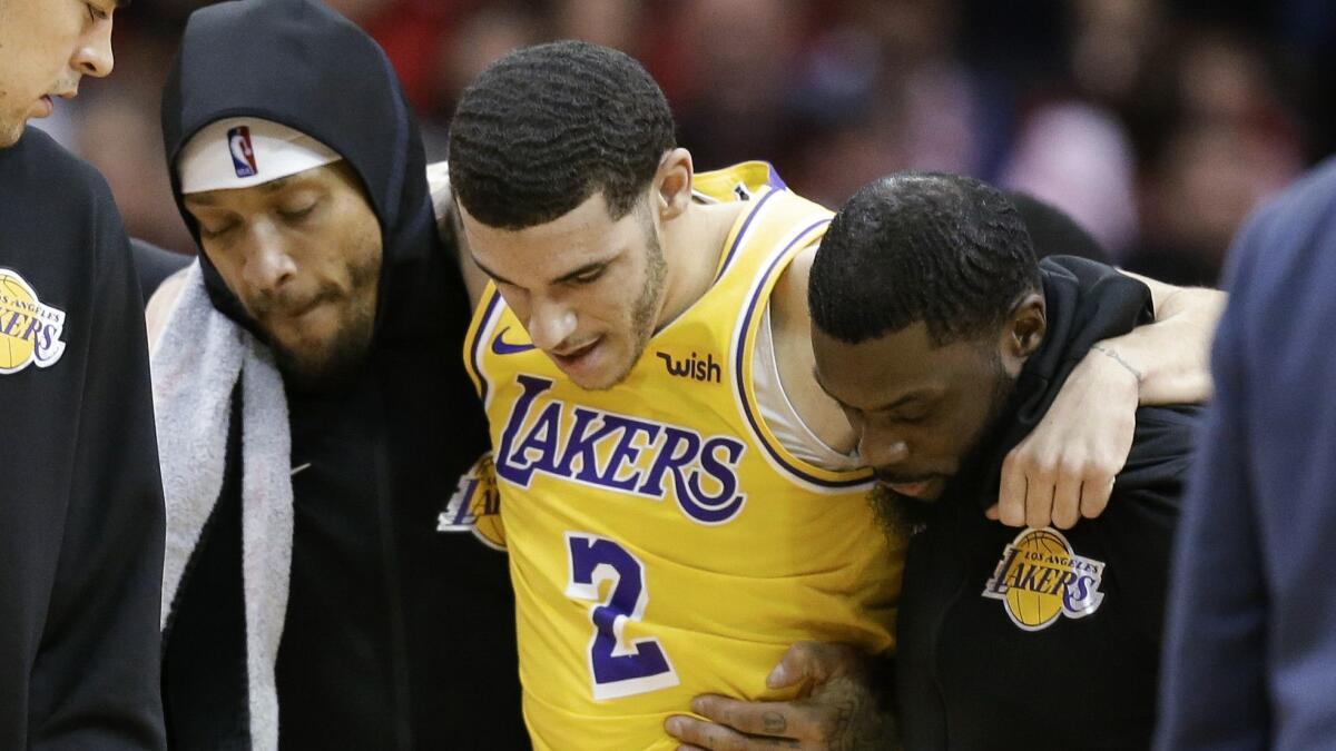 Point guard Lonzo Ball (2) was one of several Lakers to miss extended time this season because of injuries.
