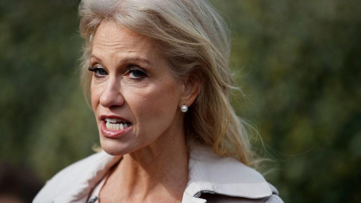 Kellyanne Conway says she was grabbed and shaken by a woman at a Mexican restaurant in Bethesda, Md., late last year.