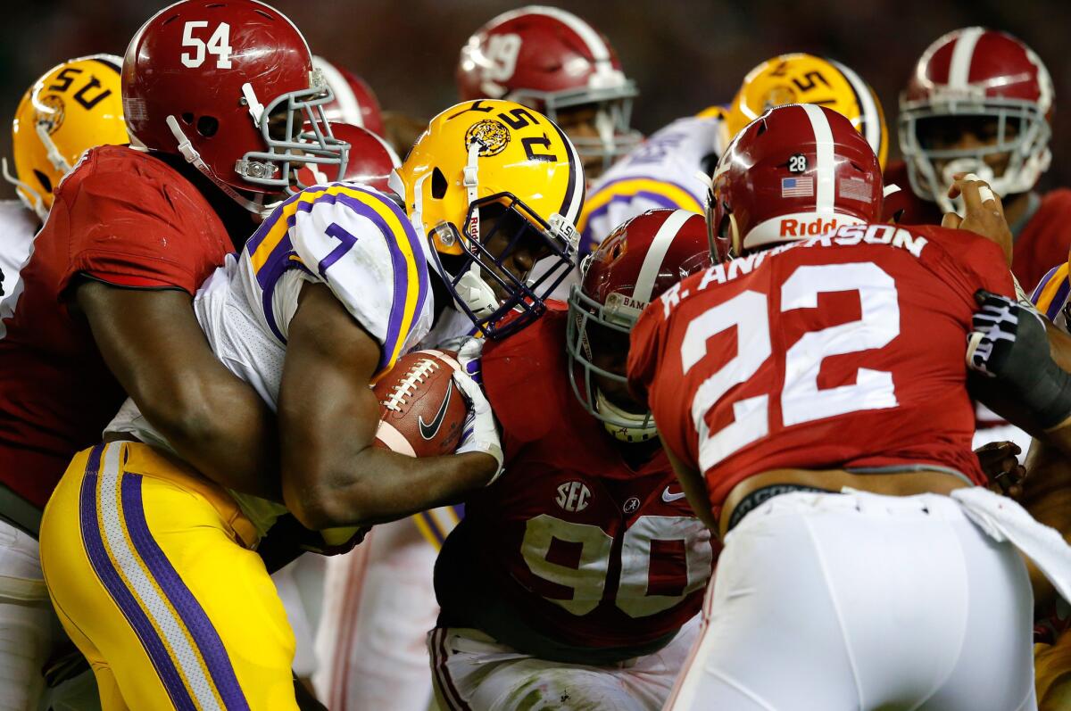 Louisiana State running back Leonard Fournette was held to just 31 yards in 19 carries against Alabama during a game on Nov. 7.