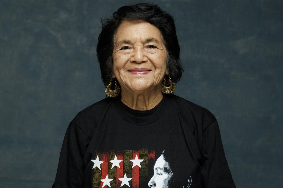 Dolores Huerta, subject of the new documentary "Dolores," seen in the L.A. Times photo studio during the 2017 Sundance Film Festival.