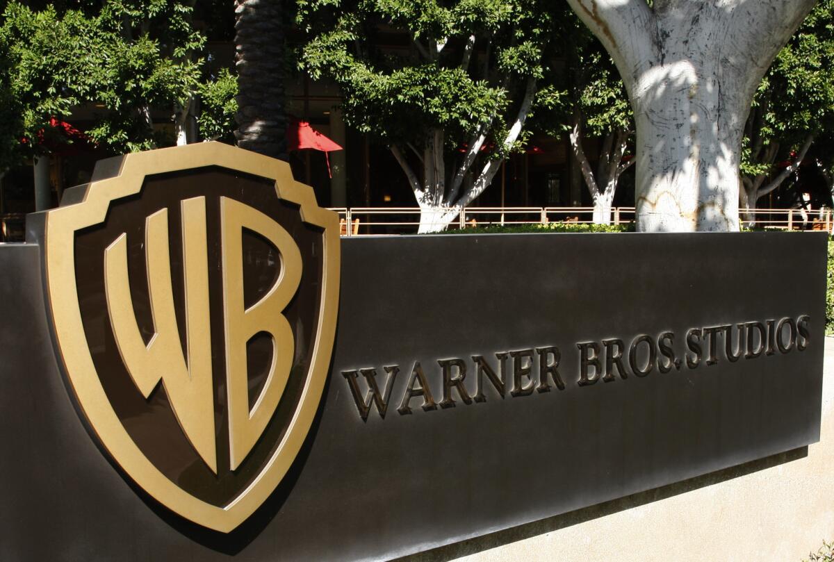 The Warner Bros logo outside the Warner Bros. Studio lot in Burbank.