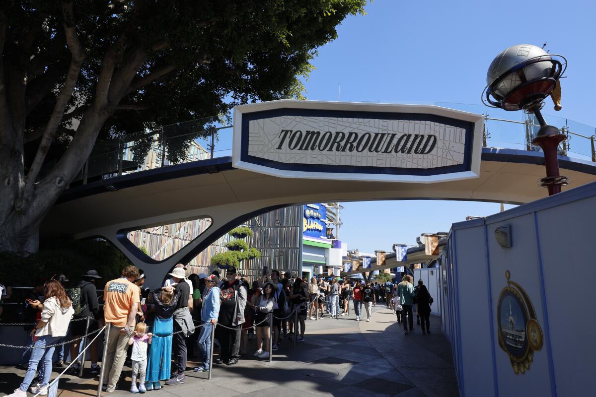 The walkway leading to Tomorrowland at Disneyland in Anaheim.