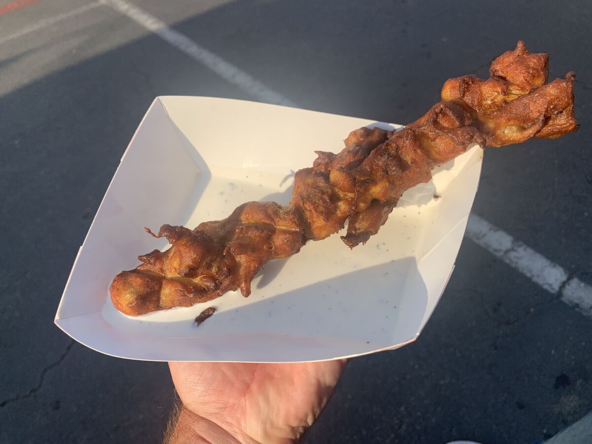 Fried artichoke on a stick