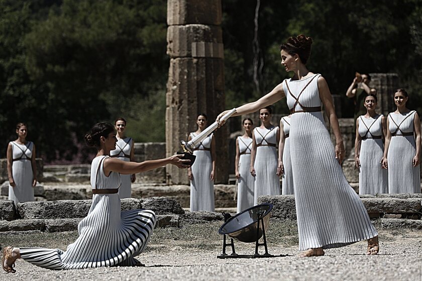 Olympic torch relay begins with lighting ceremony in Greece - Los Angeles  Times