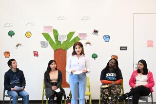 Los Angeles, California June 15, 2023-Graduating senior Estrella Salazar speaks about her experience in the LAUSD system at the InnerCity Struggle office in Los Angeles. (Wally Skalij/Los Angles Times)